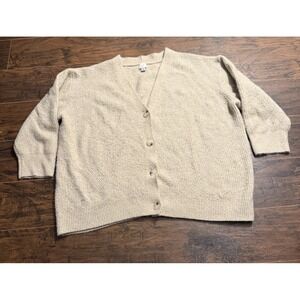 New Day 2X Oatmeal Rib Knit Cardigan Button Front Cozy Sweater Plus Size Neutral